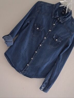 Wet Seal Blue Denim Button-Down Shirt